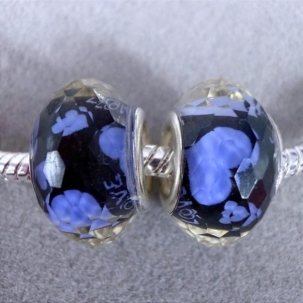 2 PCs Spacer Blue and Black European Charms fits PANDORA